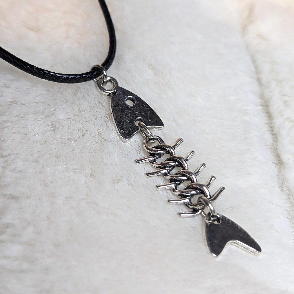 Fish Skeleton Charm Necklace